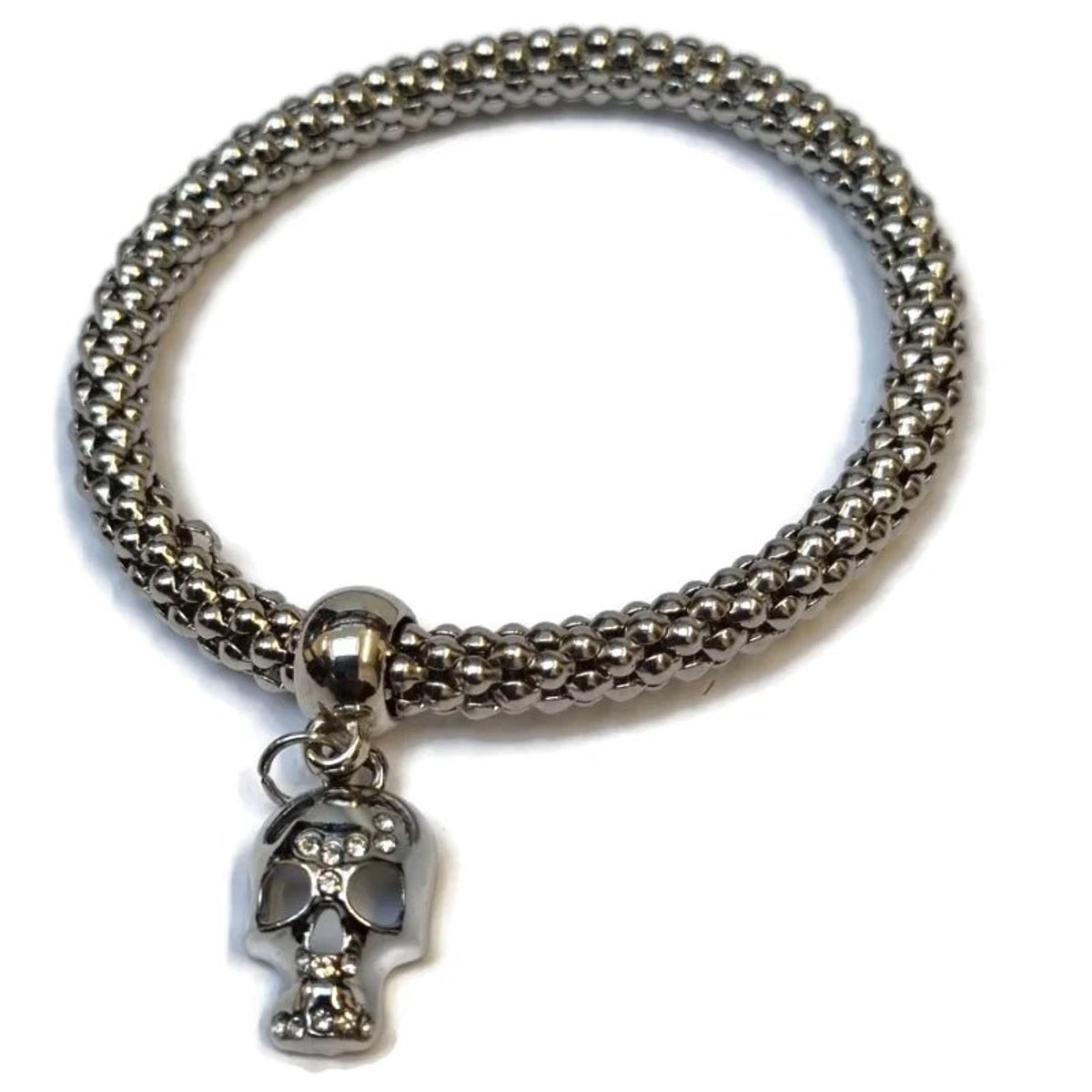 Aramat Jewels | Armbanden | Stalen Armband Doodskop Popcorn Kristallen | | | |8mm | Metaal | Volwassenen | Verkleurd niet