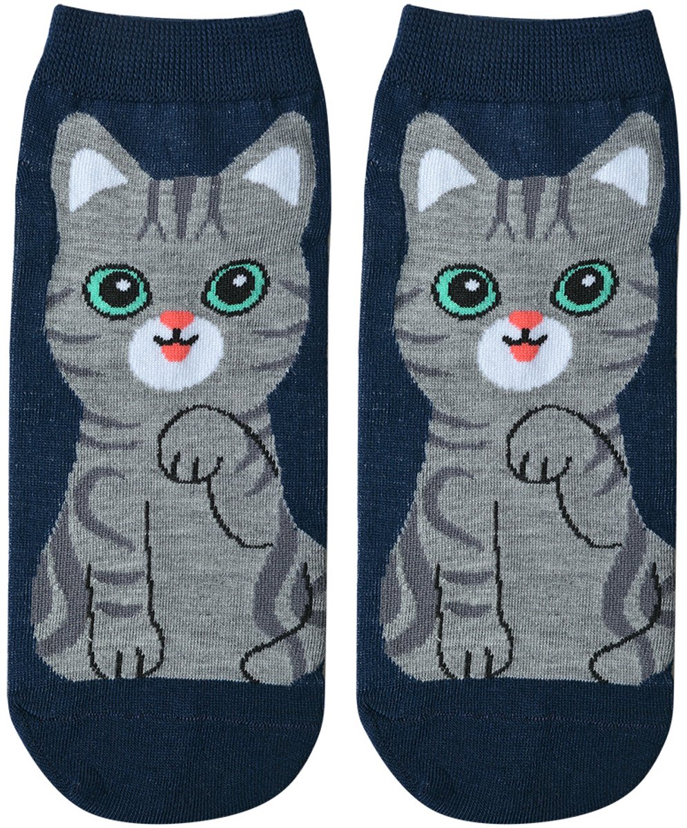 Clayre & Eef Grappige Sokken one size Blauw Polyester Kat