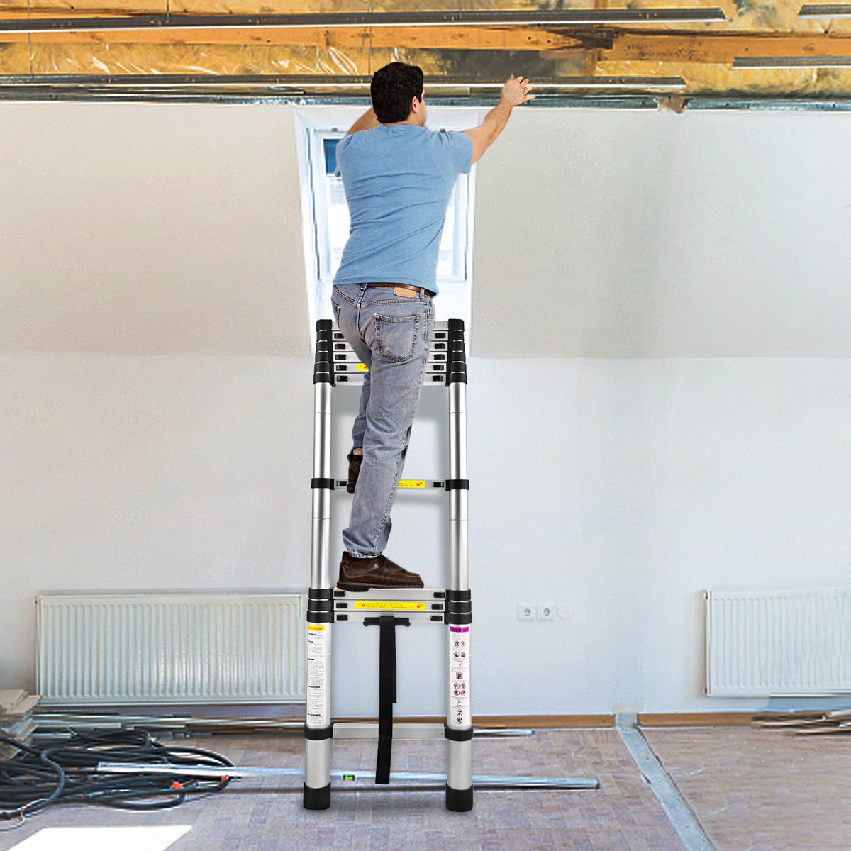 NAIZY Aluminium Telescopische Ladder Opvouwbaar 4.4M Multifunctionele Ladder Aanleunladder Multifunctionele Ladder Uitschuifbare Ladder 15 Treden Trapladder Gemaakt van Hoogwaardig Aluminium Draagvermogen 150KG – foto 5