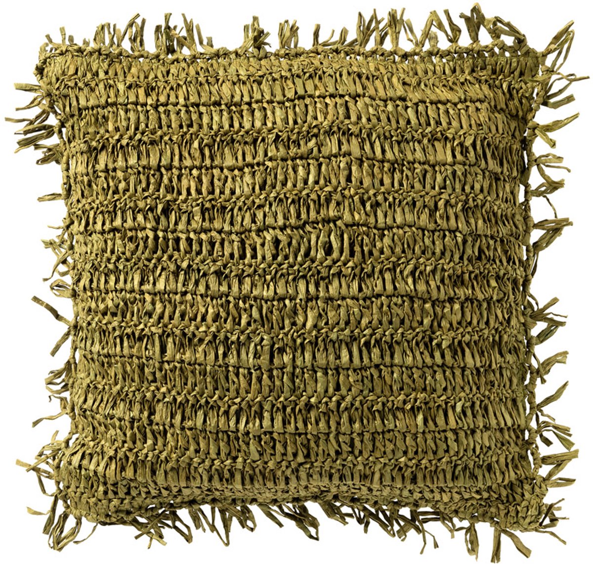Dutch Decor ANTONIO - sierkussen 45x45 cm - effen kleur - raffia - Olive Branch - groen - Inclusief binnenkussen - Luxe kussens voor woonkamer & bank Olijfgroen