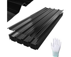 NAIZY 12 x trapeziumplaat 1295 x 450 mm verzinkt dakplaat golfplaten voor dak met handschoenen en schroeven dakplaten golfplaten golfplaten 7 m² Zwart