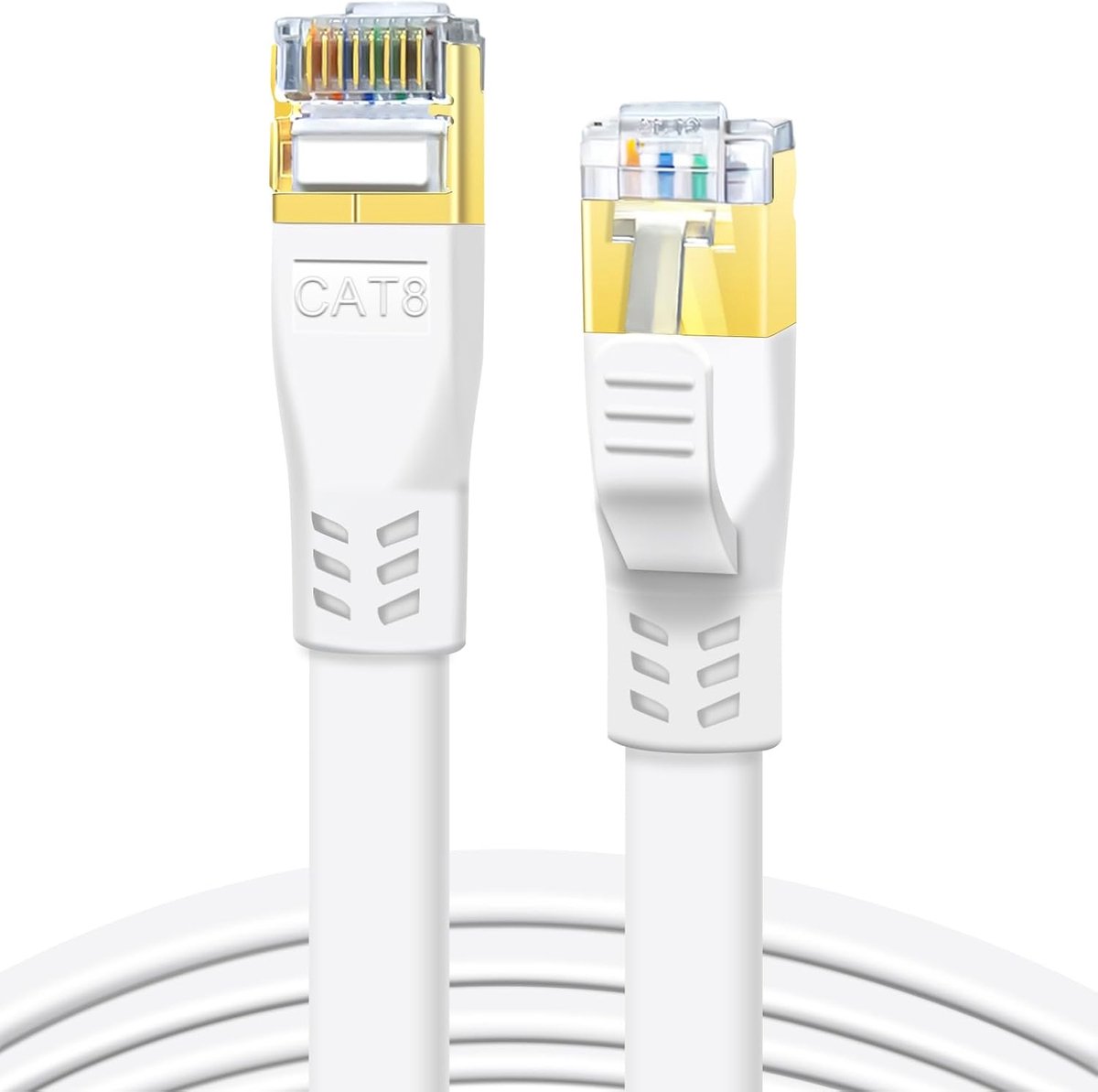 10 meter CAT8 Ethernet Kabel - Hoge Snelheid tot 40Gbps - Flexibele Platte Netwerkkabel voor Router, PC en TV - Vergulde RJ45-connector