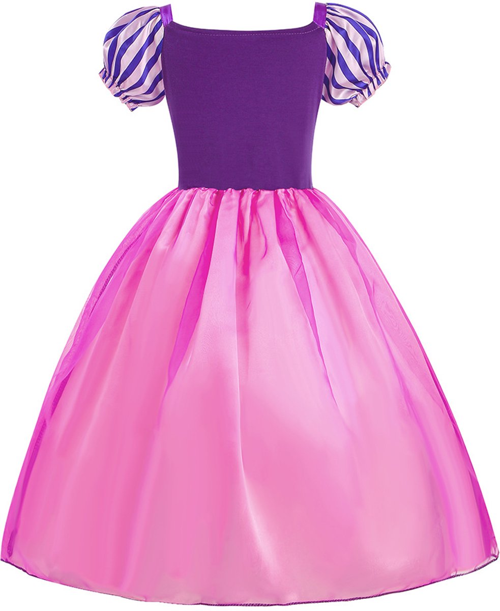 Joya Kids® Roze Prinsessenjurk meisje Korte Mouw | Verkleedjurken meisjes | Prinses jurk Meisje Roze en Paars | Met Kroon, Toverstaf, Handschoenen en Sieraden | Maat 120 — afbeelding 10