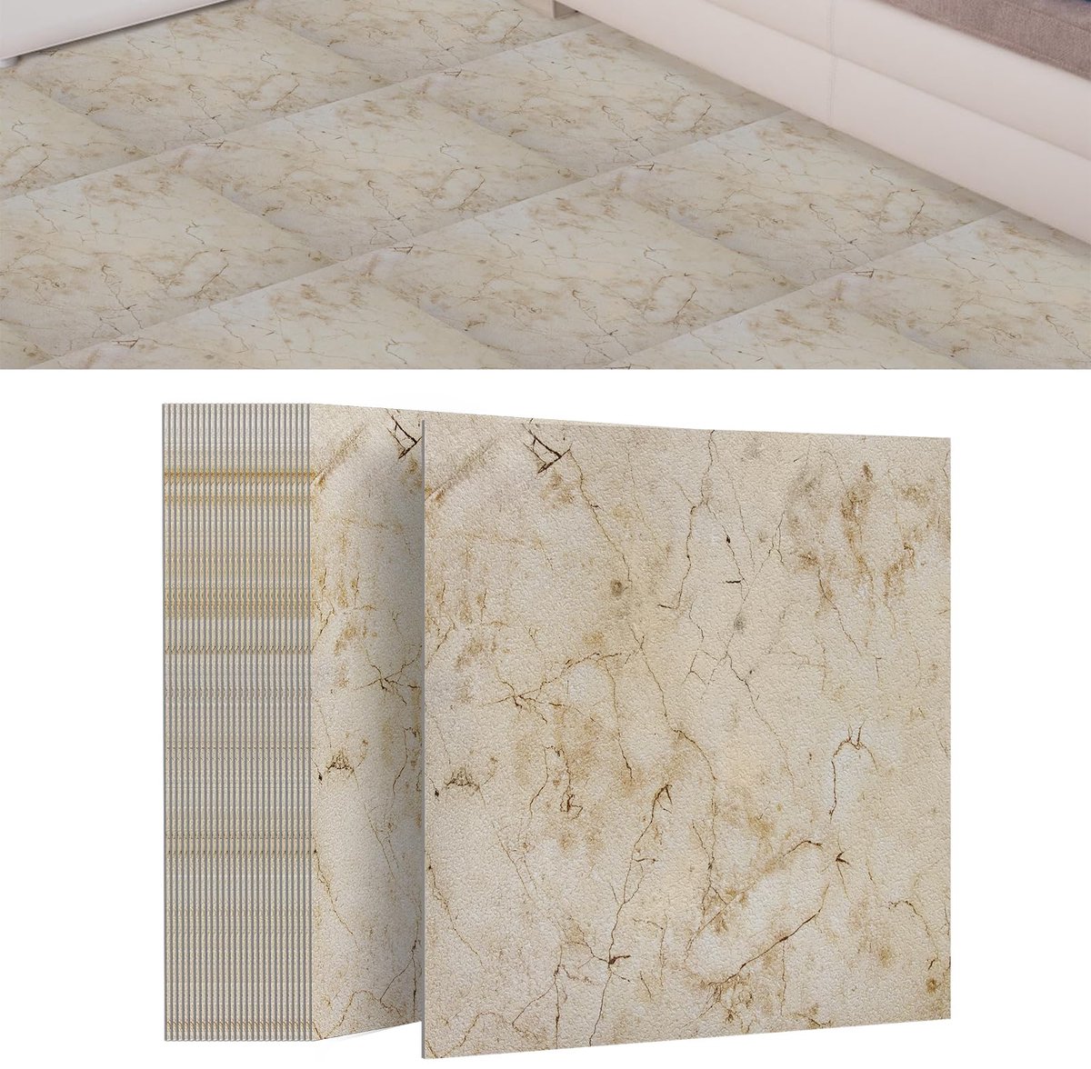 30cm x 30cm PVC-vloerbedekking set (27 Stuks, 2,51m²) PVC vloeren - vinylvloer- Vinyl vloeren - Ritsel voor Keuken, Woonkamer en Balkon, Khaki Marmor