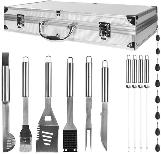 Ceruzo BBQ Gereedschapset-RVS-Kamado gereedschap- Barbecue Accessoires -19delig -met Koffer-Spiezen -BBQ-tang
