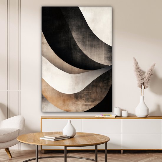 Tableau sur toile 80x120 cm - Décoration murale Abstraite - Vagues - Zwart - Patiné - Décoration murale salon - Décoration chambre - Accessoires chambre - Peintures sur toile