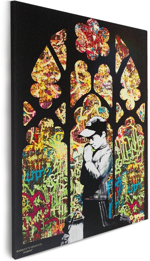 Graffiti Banksy - Garçon en prière - Impression sur toile Premium 32x45 cm - Décoration murale