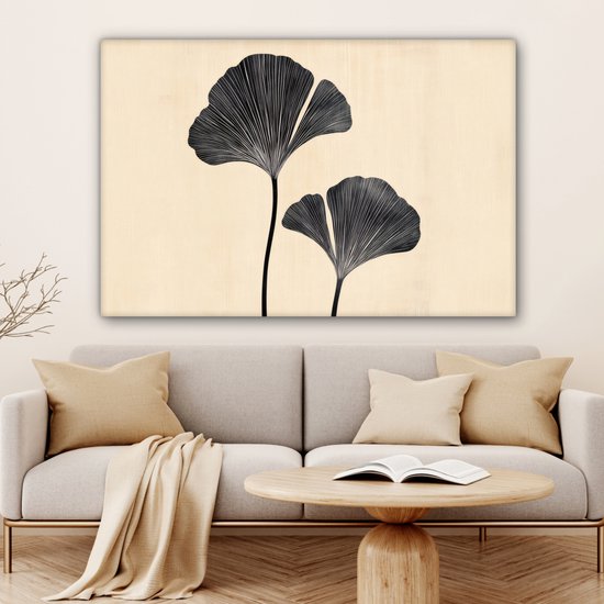 Tableau sur toile 120x80 cm - Décoration murale exclusive Feuilles - Minimaliste - Zwart - Décoration murale salon - Décoration chambre - Accessoires chambre - Peintures sur toile