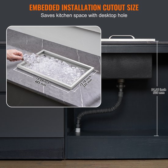 Ingebouwde ijsbox, 40QT, roestvrijstalen ijskoeler, 20"L x 14"B x 12"H commerciële ijsbak met deksel, afvoerbuis en stop, buitenkeuken, wijn-, bierbar van Vevor — afbeelding 5