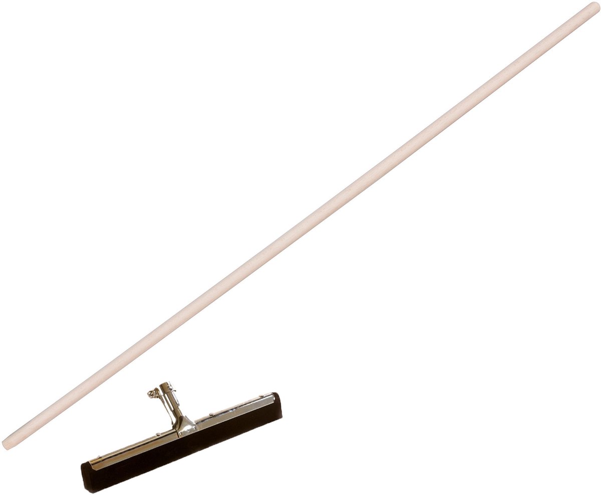 Talen Tools Vloer/douche trekker - voor water - metaal/hard rubber - breed 35 cm - met houten steel 130 cm - waterbezem - watertrekker