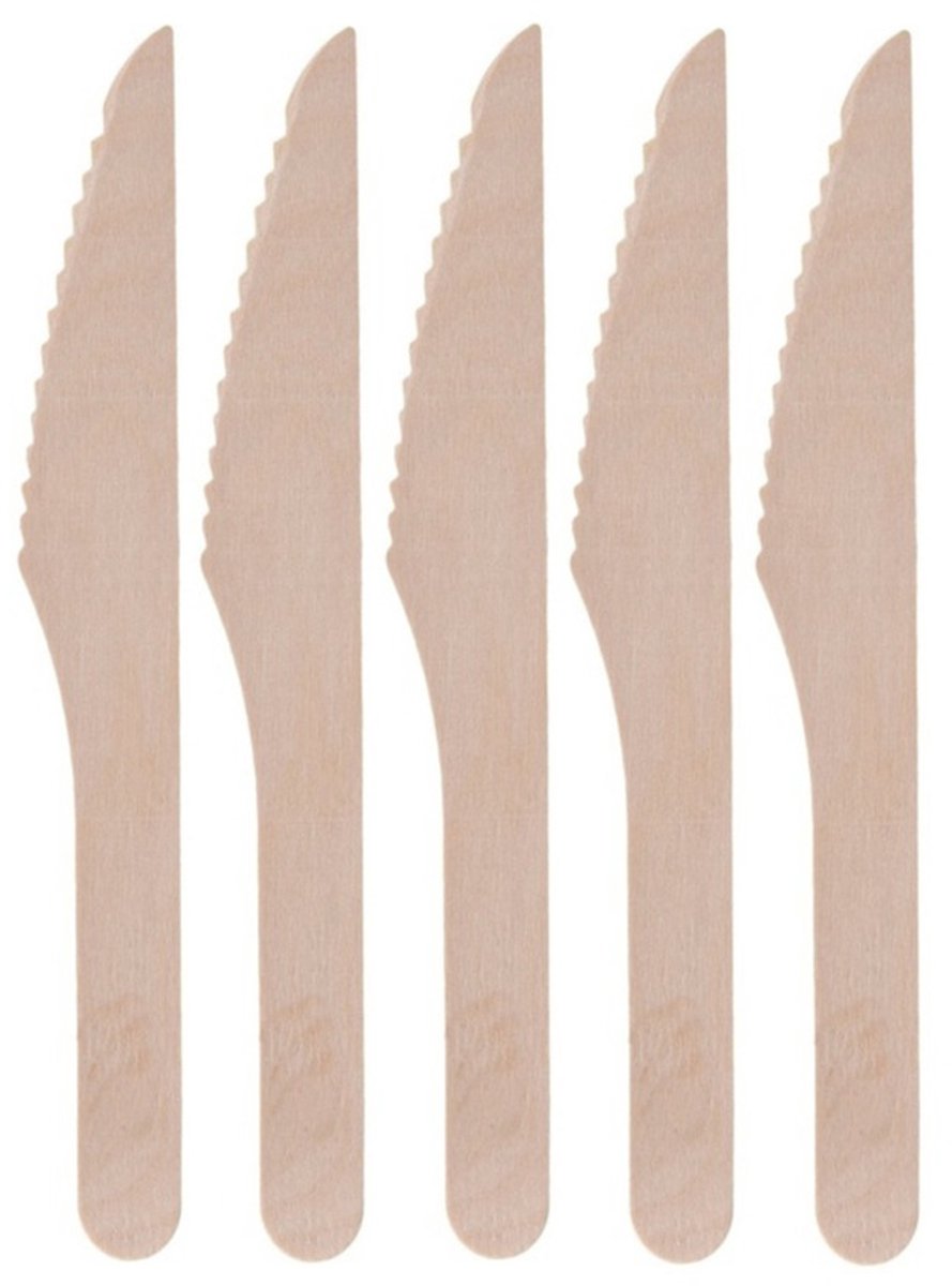 Wegwerp bestek van hout - messen - 80x stuks - Verjaardag of BBQ bestek - 16 cm