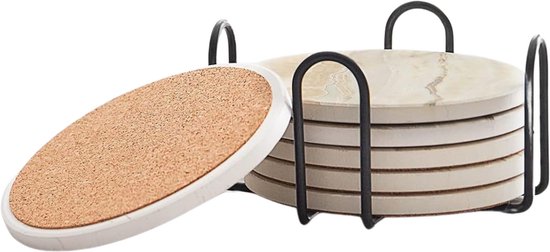 Joya Party® Set de 6 sous-verres aspect marbre avec support en métal | Ensemble de sous-verres en marbre avec base en liège | Coaster | Sous-verres pour verres | Dessous de verre pour Verres | Dessous de verre pour la table | Lot de 6