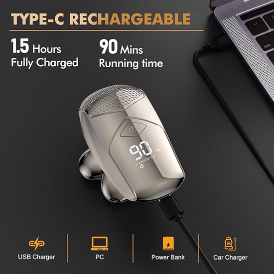 Rasoir Skull Shaver - Rasage doux et rapide - Pour la tête, le visage et le cou - Design ergonomique et sans fil - Précision et Comfort en un - Pour un Look élégant à la maison ou en Bébé en route