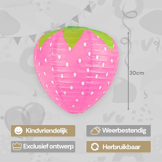 LUQ - Aardbei - Lampion - Sint Maarten - Lampionstokje - Zonder - Lichtje - Treklampion - Papier - Kind - Roze - Versiering - 1 Stuk van LUQ — afbeelding 2