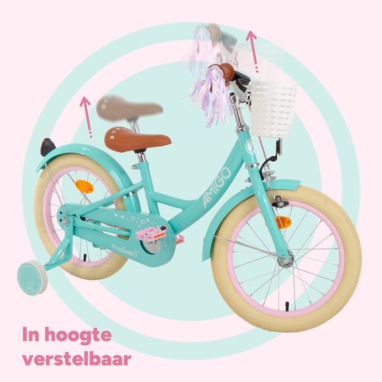 AMIGO Perfect Meisjesfiets - Kinderfiets voor Meisjes - 12 Inch 21 cm - Terugtraprem - Turquoise van AMIGO — afbeelding 2