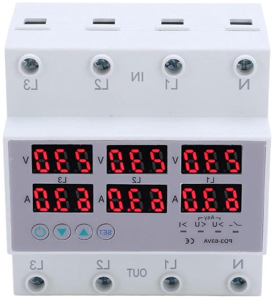 Titel: 3-fase DIN-rail voltmeter met overspanningsbeveiliging en