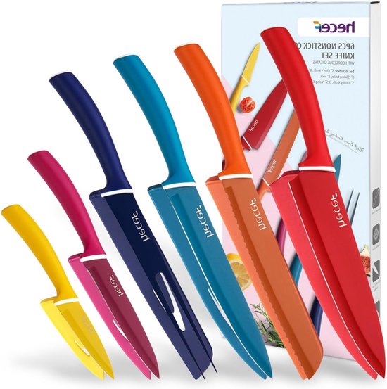 Colourful Set of 6 Stainless Steel Sharp Blade Non Stick Knives with ...