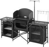 Camping Keukentafel – Draagbaar Outdoor Kookstation met 3 Opbergkasten, Windscreen en Draagtas, Geschikt voor Barbecues, Picknicks en Reizen met de Camper