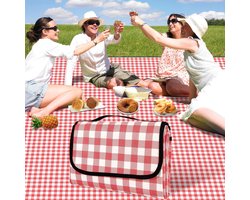 Picknickkleed-picknickkleed 200x200cm waterdicht-Rood geruit-Comfortabele Picknickdeken - Met Handvatten -De opvouwbare kampeerdeken voor buiten is zacht en draagbaar