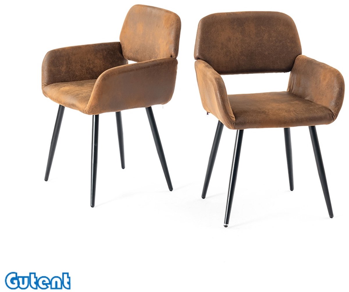 Gutent Eetkamerstoelen - Set van 2 - Industriële stijl - Bruine stof - Vintage zwarte poten