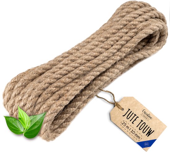 Deco de jute créative et décorative | Longueur de 25 m | 10 mm d'épaisseur | Corde de jute solide et durable | Corde en fibre naturelle torsadée | Corde décorative marron | Pour les applications : balustrades, projets de jardin et de maison