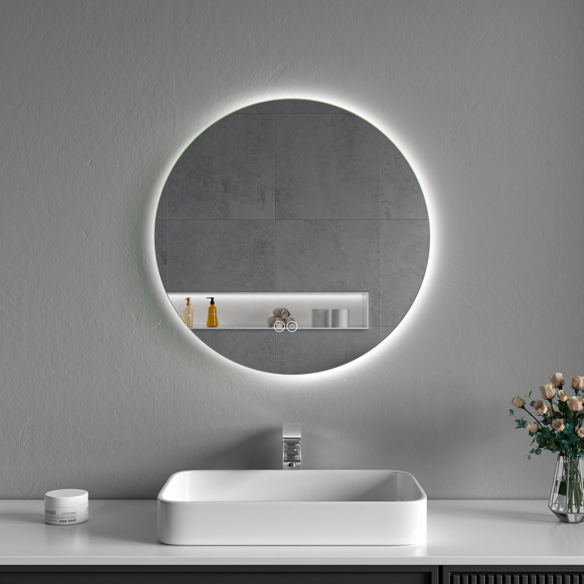 ERFU Ronde Badkamerspiegel met verlichting led φ60 cm – Dimbaar, Condensvrij en Met Sfeervolle Backlight