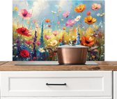 Spatscherm keuken 80x55 cm - Kookplaat achterwand Kleurrijk - Bloemen - Natuur - Muurbeschermer - Spatwand fornuis - Hoogwaardig aluminium