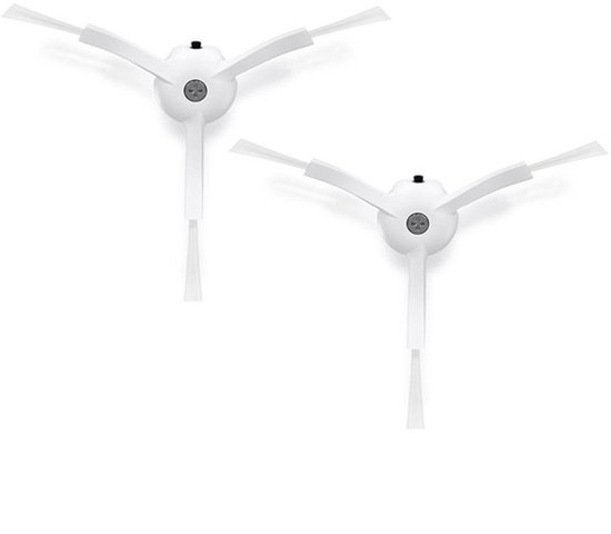 Twee witte zijborstels voor een robotstofzuiger.