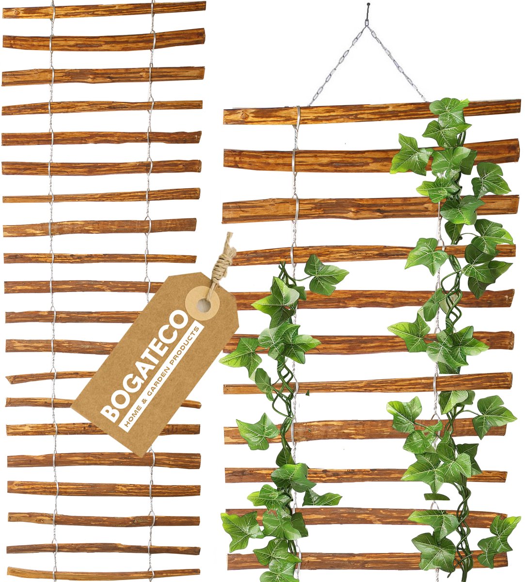 BOGATECO traliewerk van hazelnoot voor klimplanten | 50x200cm | Houten hekwerk perfect voor de tuin | Bruin