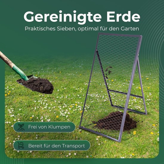 Novatool grondzeef 100x50 cm, van gepoedercoat staal, zeef voor aarde, gazon, zand, compost, tuinzeef, metalen zeef, metalen tuinrooster, grondzeef, compostzeef, tuinaarde van Merkloos	 — afbeelding 2
