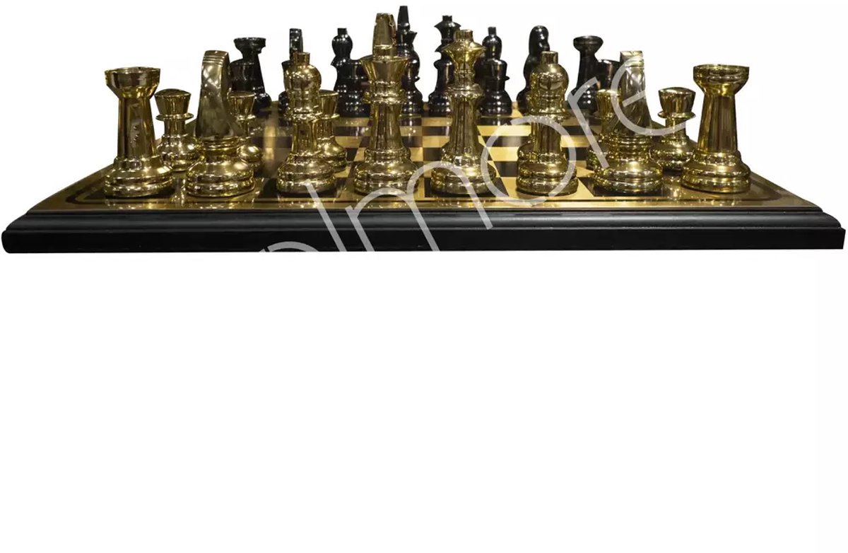 Colmore by Diga Living in Luxury decoratief schaakbord met stukken goud met zwart 65 x 65 cm