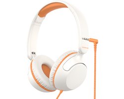 Xssive KH01 Koptelefoon Kinderen - Kinder Koptelefoon met Draad, Microfoon & Volumebegrenzing - Vanaf 2 jaar - Verstelbaar - Wit/Oranje