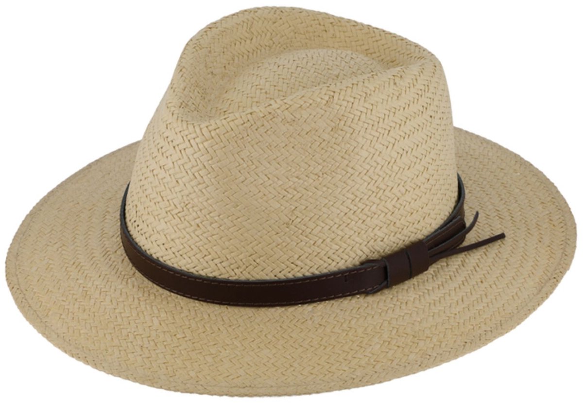 Zomerhoed Traveller met kunstlederen band Beige maat L