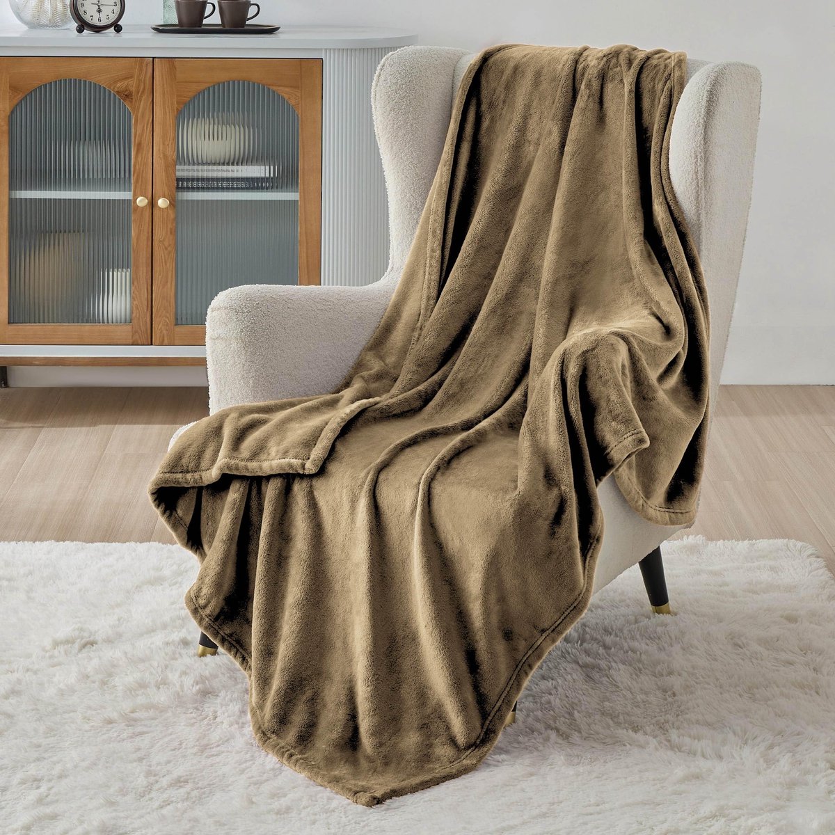 Ibenzoa Zachte en Warme Flanellen Fleece Deken voor Elk Seizoen - Camel, 130 x 150 cm bruin