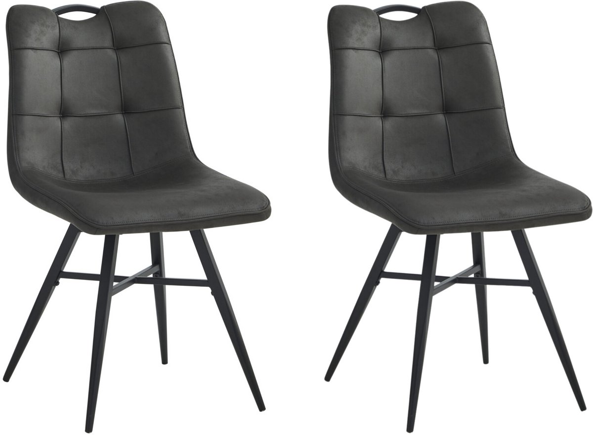 Colenis® - Bloq Eetkamerstoel - Set Van 2 - Antraciet - Microfiber Stof - Industrieel - Comfortabele Stoel voor Eetkamer of Keuken