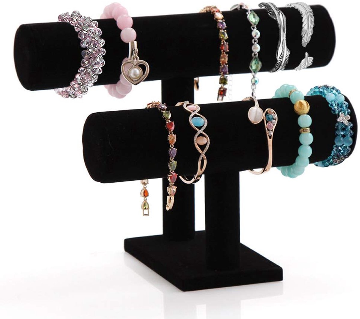 Ibenzoa® Elegante Fluwelen Sieradenstandaard met Dubbele T-Bar voor Vrouwen en Meisjes