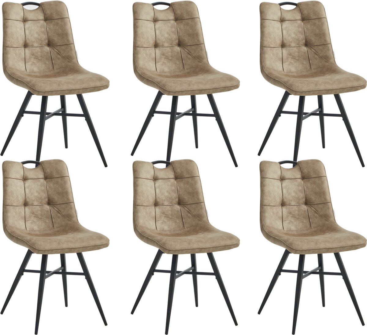 Colenis® - Bloq Eetkamerstoel - Set Van 6 - Sand - Microfiber Stof - Industrieel - Comfortabele Stoel voor Eetkamer of Keuken