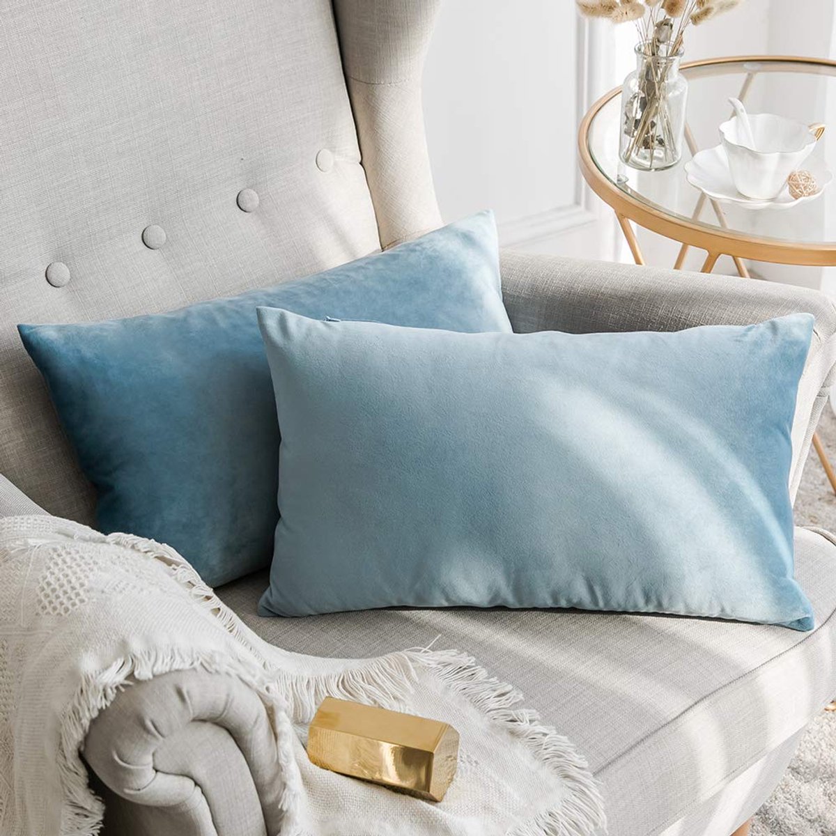 Ibenzoa Sfeervolle Fluwelen Sierkussenslopen Set van 2 voor Stijlvolle Interieurdecoratie blauw
