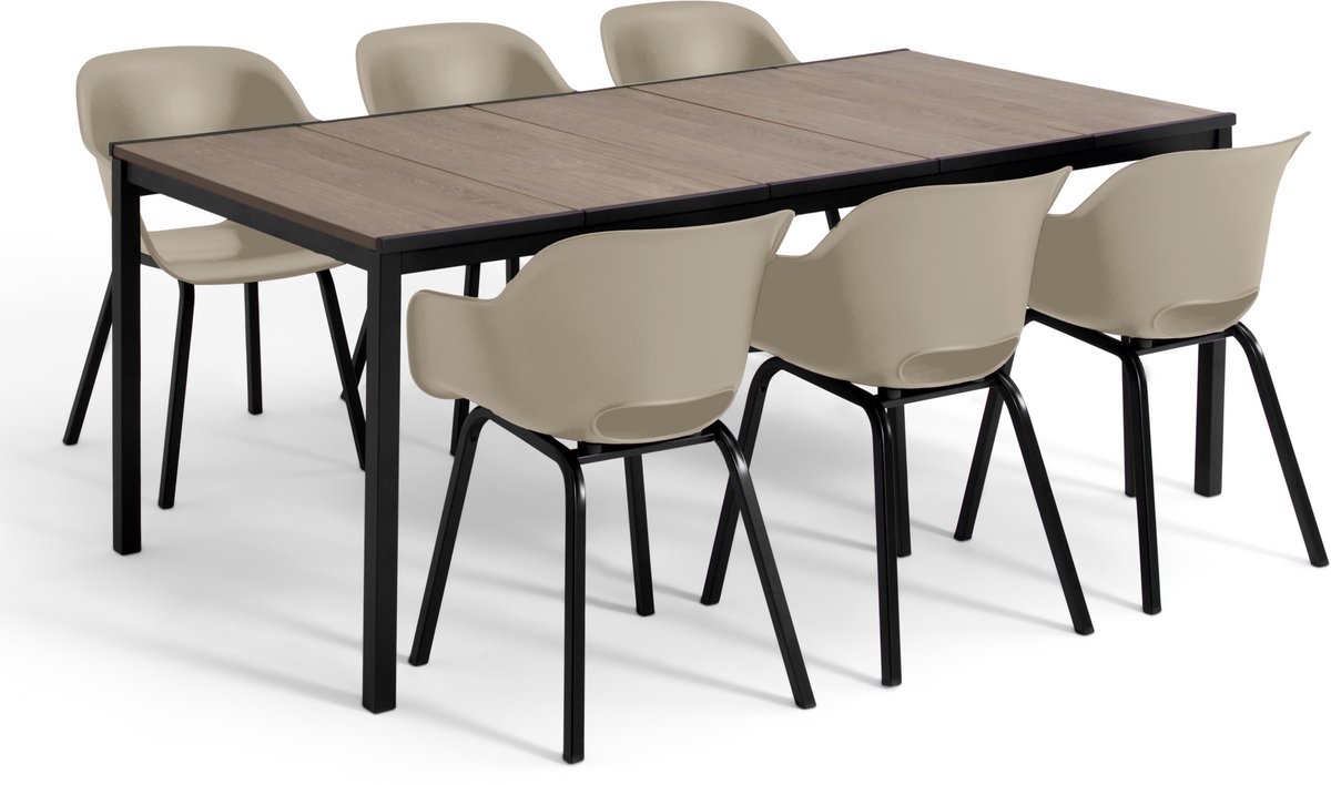 Keter Porto Diningset - Signature Porto Tafel en 6 Noa Tuinstoelen - Ashwood/Salie Groen
