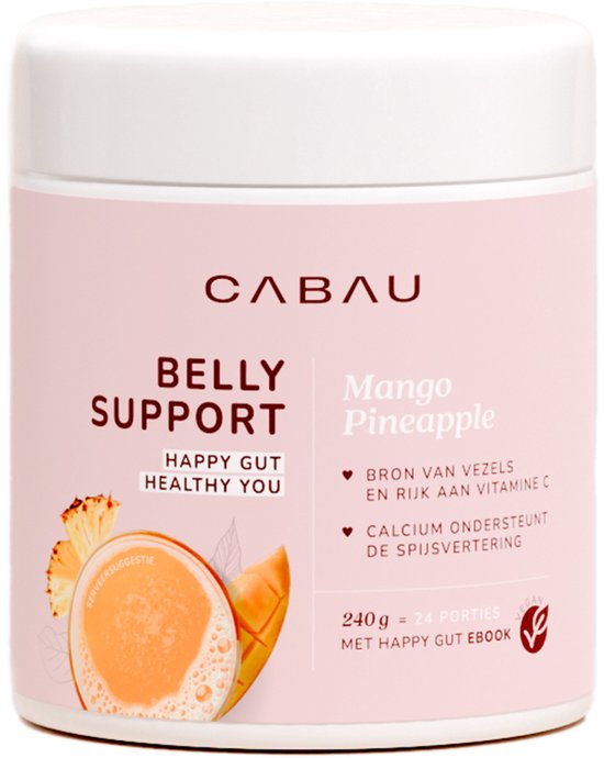 Pot Belly Support Mango Pineapple, met afbeelding van sinaasappel, ananas en mango.