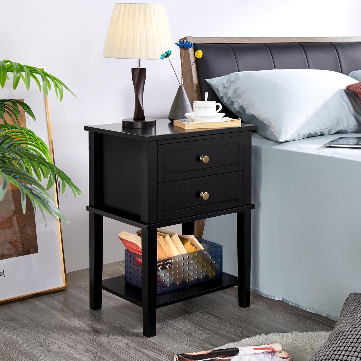 Modern nachtkastje BOUTIQUE 43 cm grijs fluweel met lade indirecte verlichting