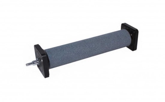 Cilindrische luchtsteen met zwarte vierkante uiteinden en metalen connector.