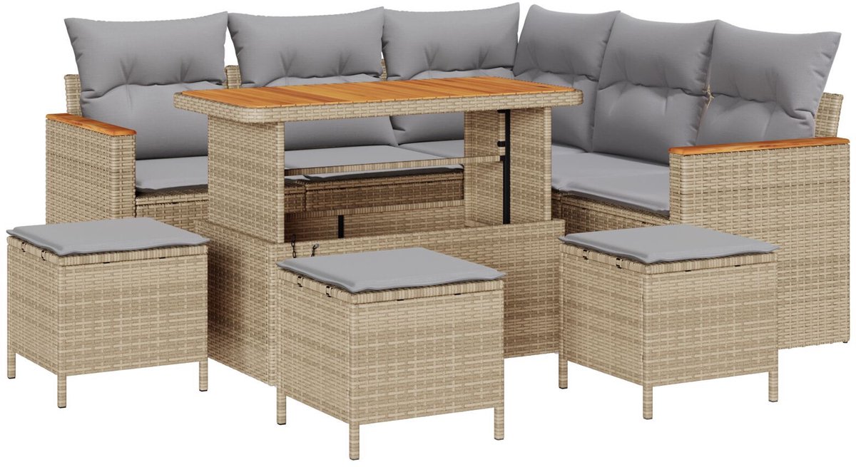 vidaXL - Tuinbank - Set - 8 - pcs - Beige - poly - rattan