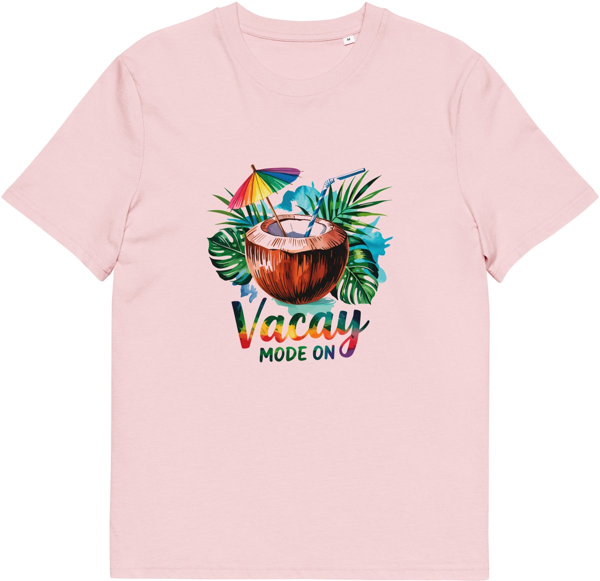Tropisch T Shirt met Tekst: Vacay Mode On - Strand en Vakantie Print - Dames & Heren - Roze - 3XL