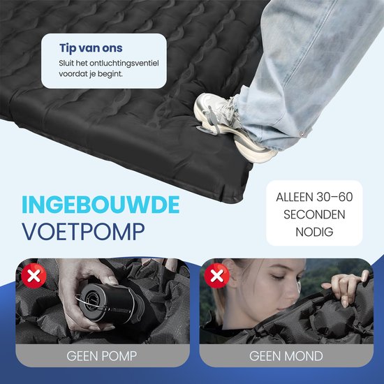 FLOAT Nomadic - 2 Persoons slaapmatje met voetpomp - Stevig en licht luchtbed voor de camping - 200x140x12 cm luchtmatras - Zelfopblazende slaapmat - Zwart van Merkloos — afbeelding 3