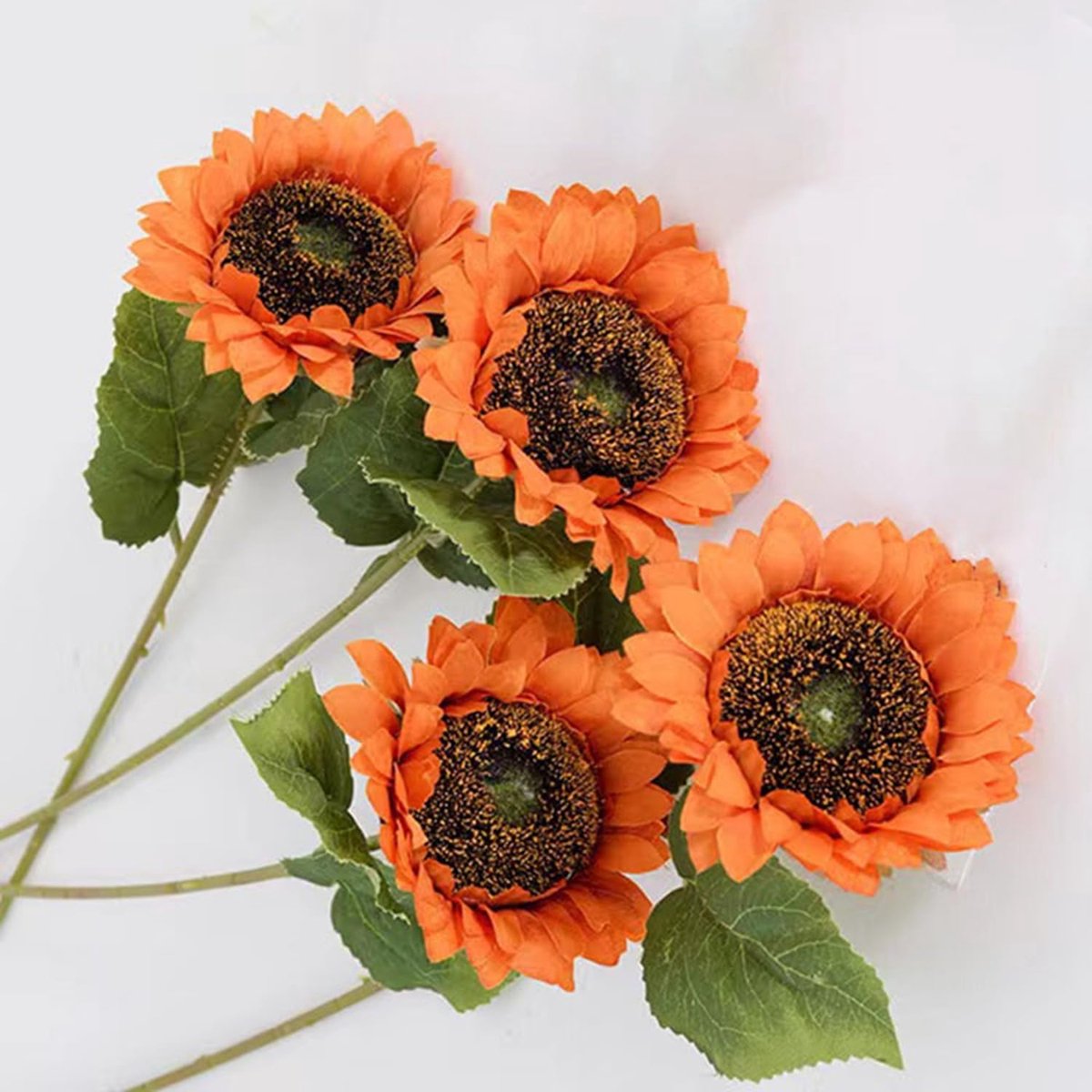 Ibenzoa 4 kunstmatige zonnebloemen, realistische imitatiebloemen, voor vaas, bruiloft, boeketten, tuin, balkon, tafeldecoratie (oranje) orange