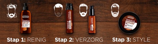 Drie stappen voor baardverzorging: reinigen, verzorgen en stylen. Met producten van L'Oréal Men Expert BarberClub.