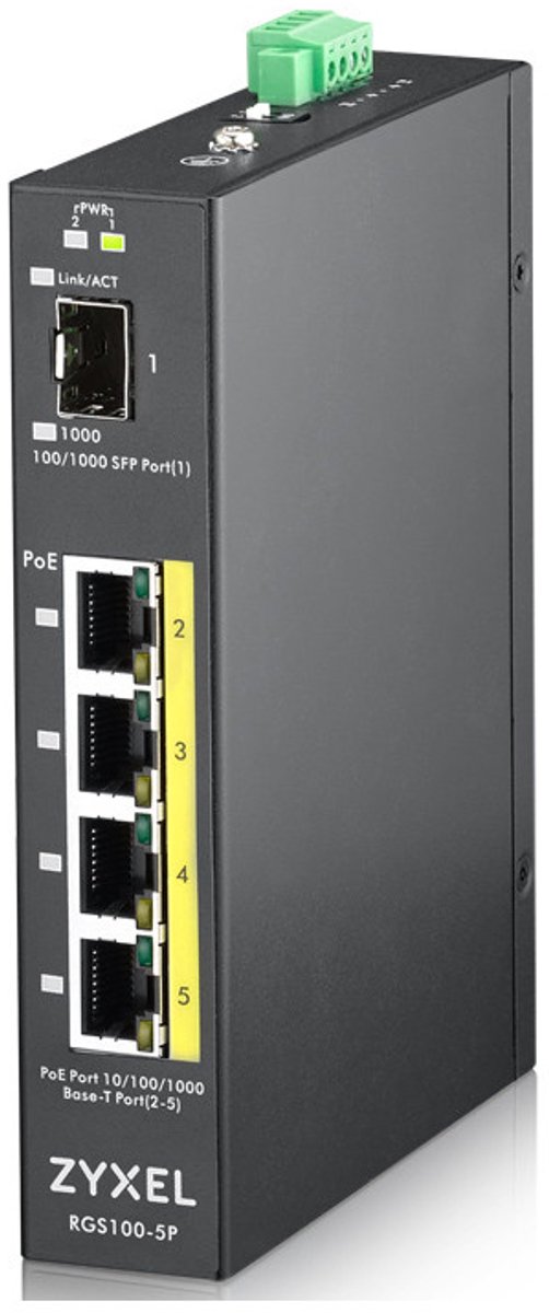 Zyxel RGS100-5P Unmanaged L2 Gigabit Ethernet (10/100/1000) Power over Ethernet (PoE) Zwart