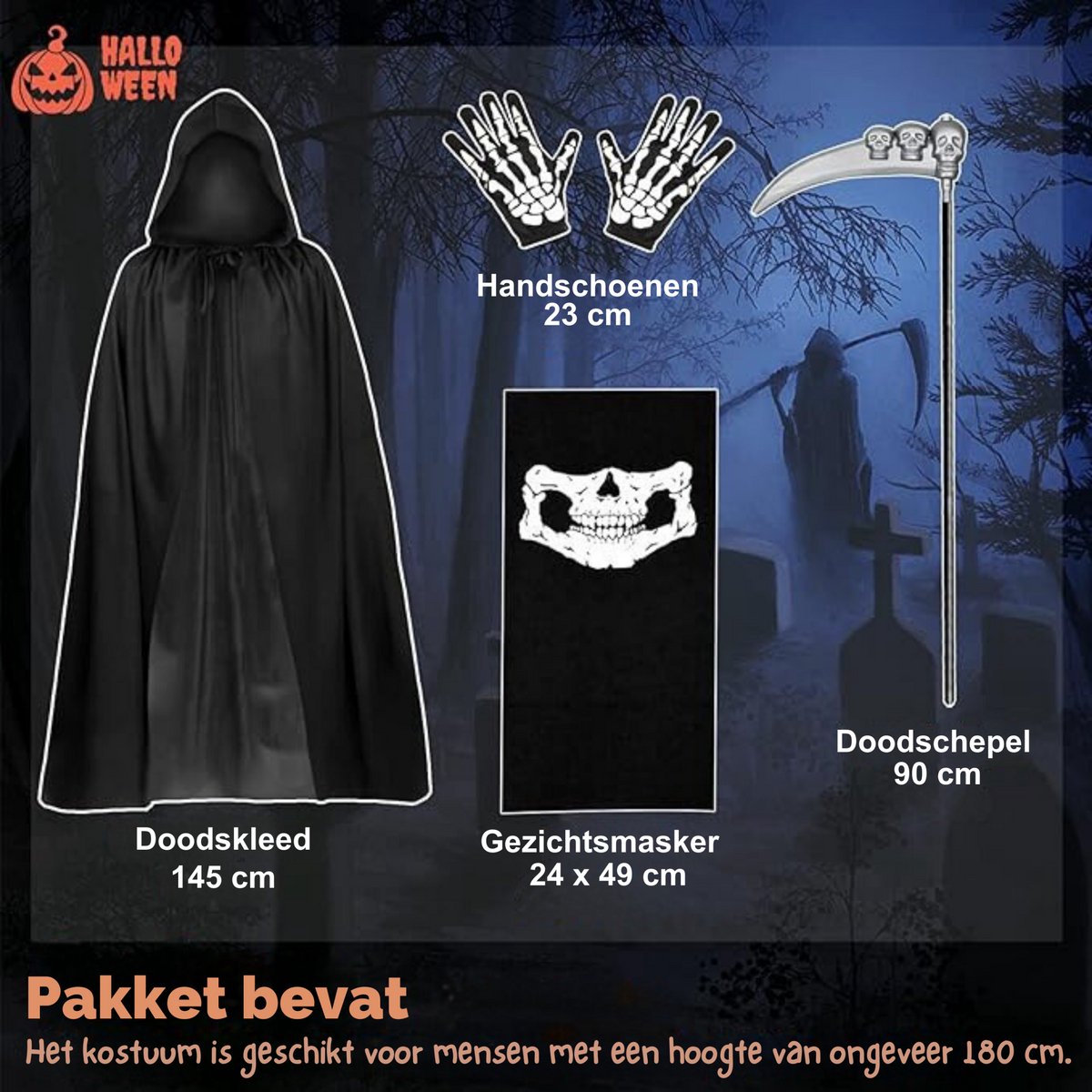 Zwart Grim reaper kostuum magere hein volwassen