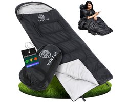 Ventus Slaapzak - 3 Seizoenen - Comfortzone 5 - 20 °C - 220 x 83 cm - Incl Compressiezak - Geschikt voor Volwassen en Kind - Mummy Sleeping Bag - Kamperen - Lichtgewicht - Koppelbaar 1 of 2 persoons - Zwart